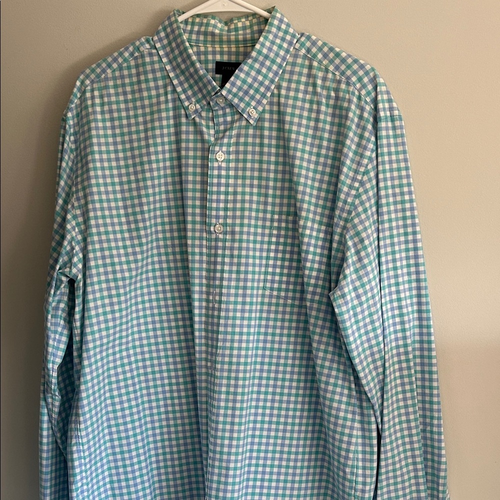 J. Crew Green and White Plaid Button Down Shirt